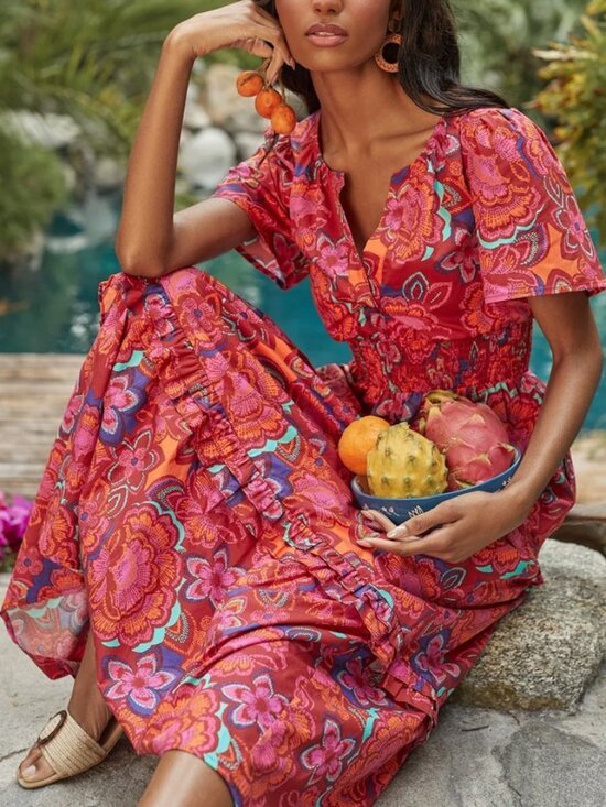 Sugarlips Dresses & Skirts - Sugarlips Palmer Cotton Poplin Maxi Dress in Raveena Size XS